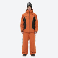 
                  
                    Men's breathable 3-layer colorblock ski suit - orange black colorblock jacket with orange pants, for powder and piste riding
                  
                