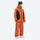 Men's 3L snowboard jacket with high-waist pants - orange black colorblock jacket with orange pants, on-model side view