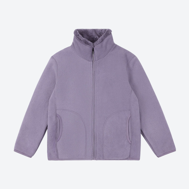 Kids' structured warmth fleece jacket with full zip - purple and lime kids fleece jacket with stand collar