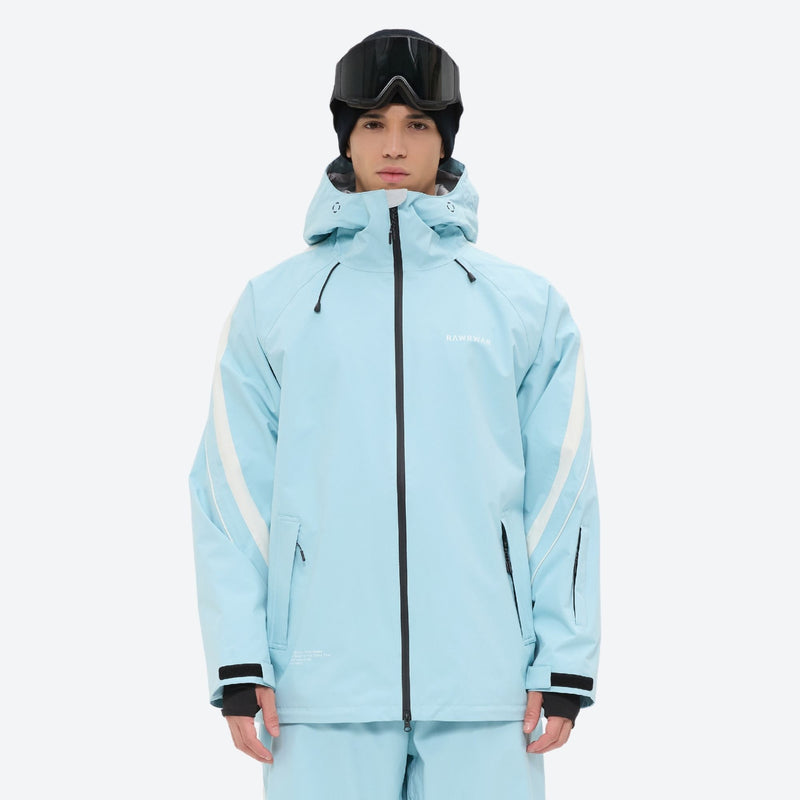 Men's gradient print breathable ski jacket set - ice blue, on-model full-body front view, for resort and backcountry days