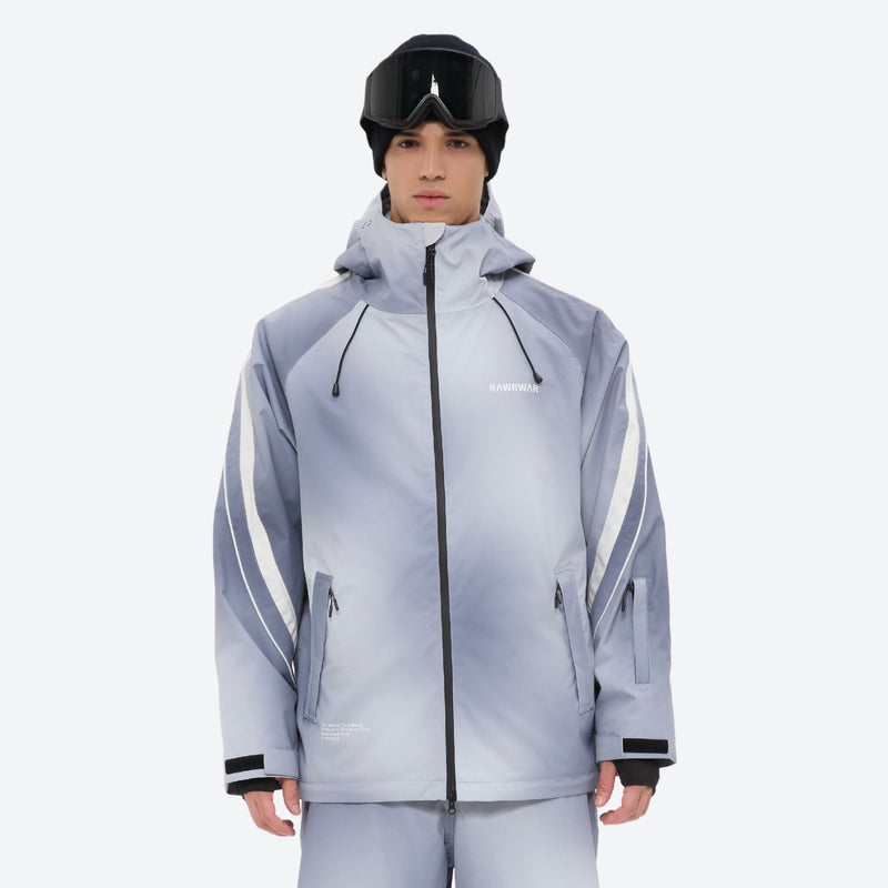 Men's waterproof 3L snow jacket and pants series - light gray gradient, for powder and piste riding