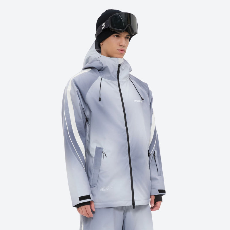 Men's gradient print breathable ski jacket set - light gray gradient, for cold-weather winter sports