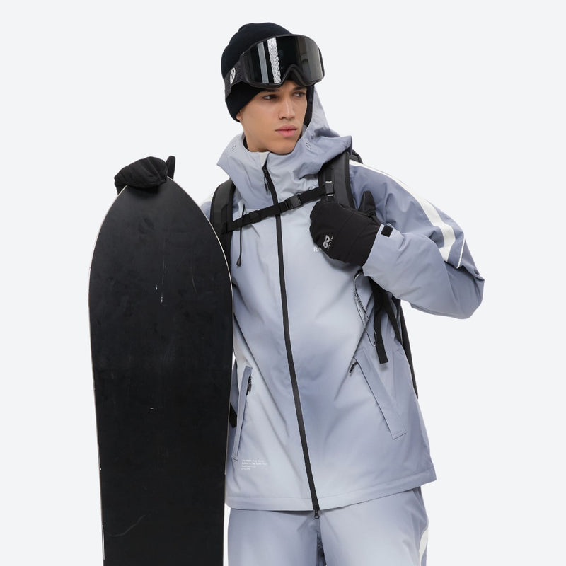 Men's waterproof 3L snow jacket and pants series - light gray gradient, for cold-weather winter sports