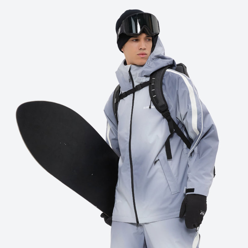 Men's gradient print breathable ski jacket set - light gray gradient, for skiing and snowboarding