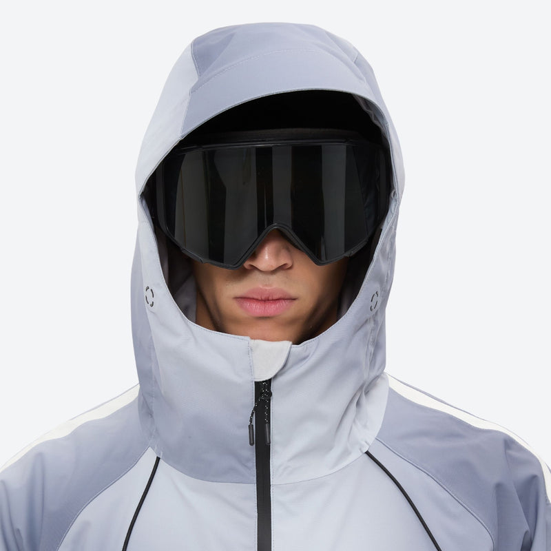 Men's waterproof 3L snow jacket and pants series - light gray gradient, for skiing and snowboarding