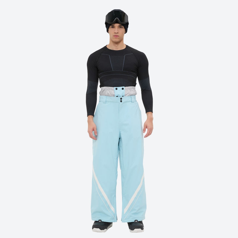 Men's waterproof 3L snow jacket and pants series - ice blue snow pants, on-model front view, for powder and piste riding
