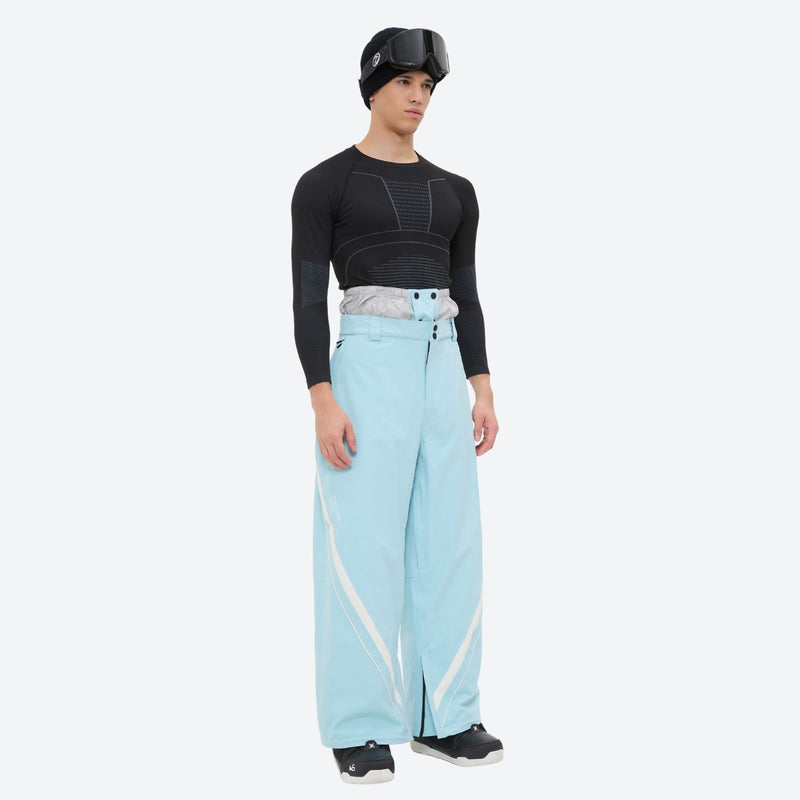 Men's gradient print breathable ski jacket set - ice blue snow pants, for cold-weather winter sports