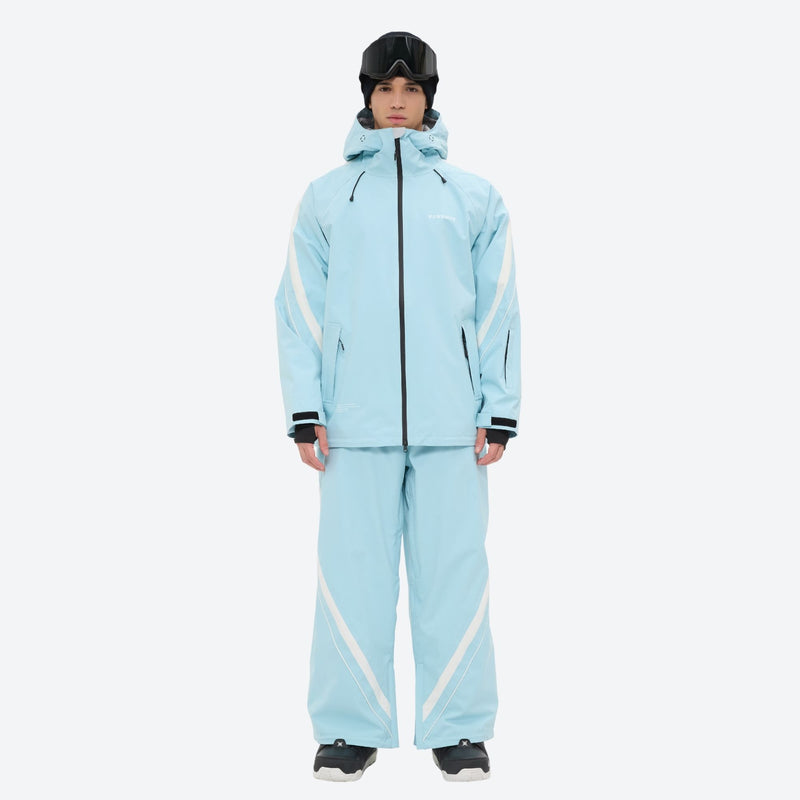 Men's waterproof 3L snow jacket and pants series - ice blue jacket with ice blue pants, for skiing and snowboarding