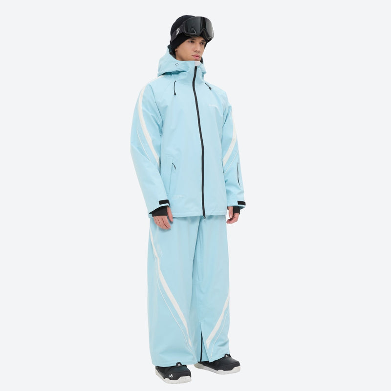 Men's gradient print breathable ski jacket set - ice blue jacket with ice blue pants, for resort and backcountry days