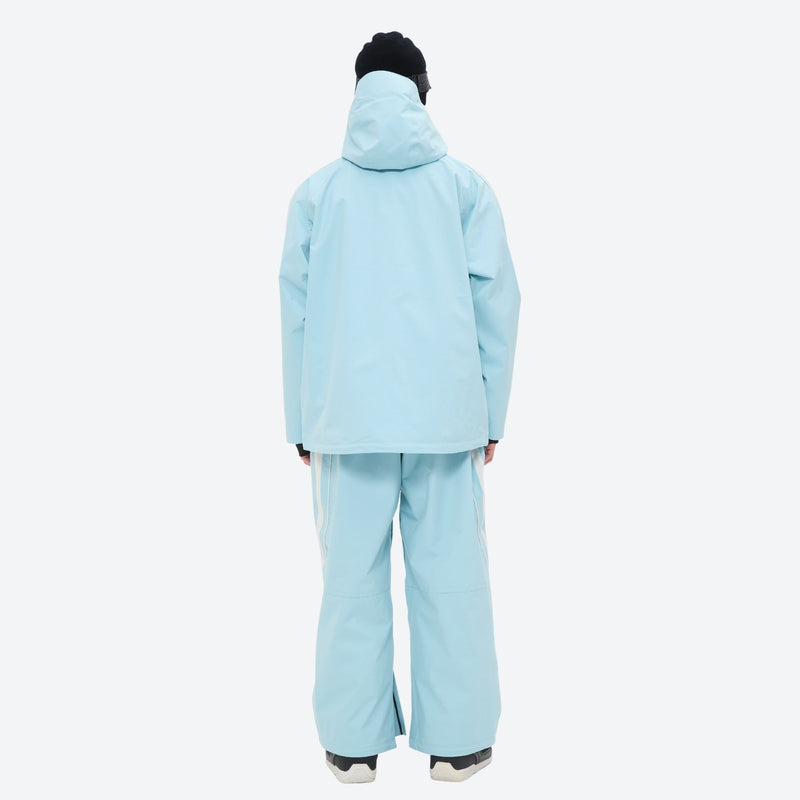 Men's waterproof 3L snow jacket and pants series - ice blue jacket with ice blue pants, for cold-weather winter sports