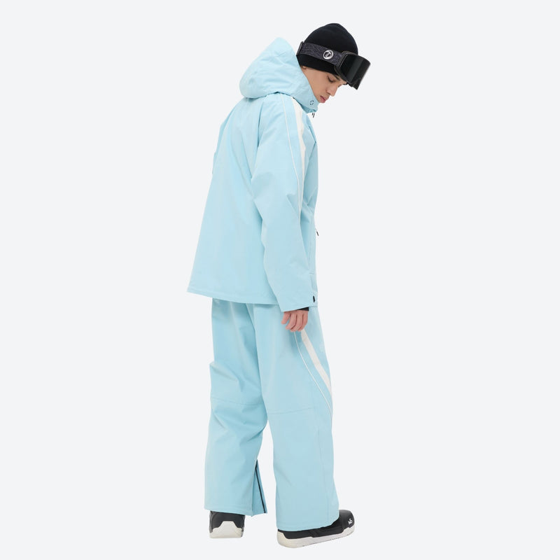 Men's gradient print breathable ski jacket set - ice blue jacket with ice blue pants, for skiing and snowboarding
