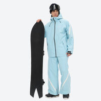 
                  
                    Men's 3-layer snowboard jacket and pants - ice blue jacket with ice blue pants, for cold-weather winter sports
                  
                