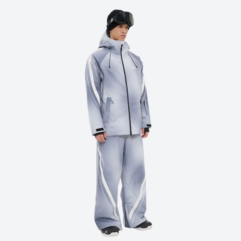 Men's gradient print breathable ski jacket set - light gray gradient jacket with gradient pants 43