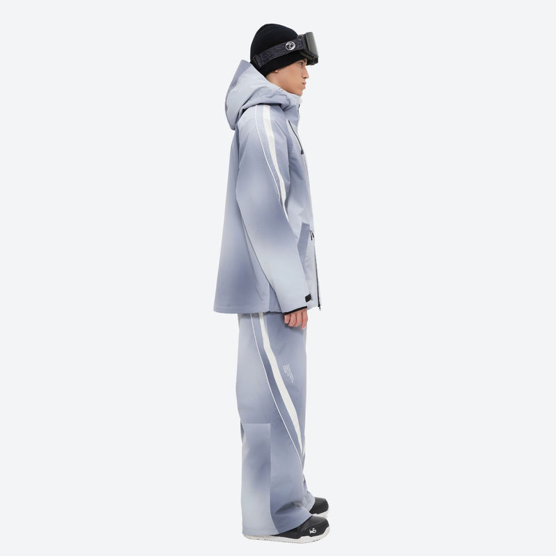 Men's 3-layer snowboard jacket and pants - light gray gradient jacket with gradient pants, for skiing and snowboarding