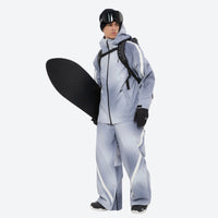 
                  
                    Men's 3-layer snowboard jacket and pants - light gray gradient jacket with gradient pants, fully taped seams keep snow out
                  
                