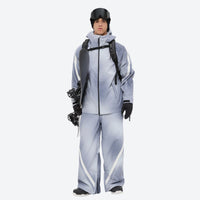 
                  
                    Men's 3-layer snowboard jacket and pants - light gray gradient jacket with gradient pants, hem snow gaiters keep snow out
                  
                