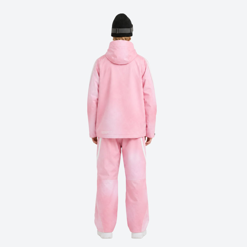 Men's gradient print breathable ski jacket set - pink gradient jacket with pink pants, for resort and backcountry days