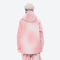 
                  
                    Women's waterproof 3L snow jacket and pants - pink gradient jacket, on-model back view, for powder days and winter commute
                  
                