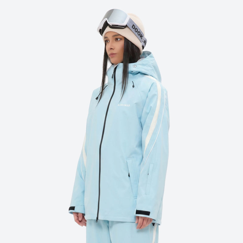 Women's waterproof 3L snow jacket and pants - ice blue jacket with ice blue pants, for cold-weather winter sports