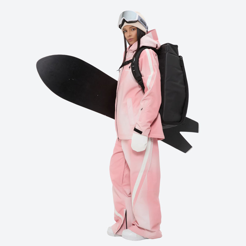 Women's gradient print breathable ski jacket set - pink gradient jacket with pink gradient pants