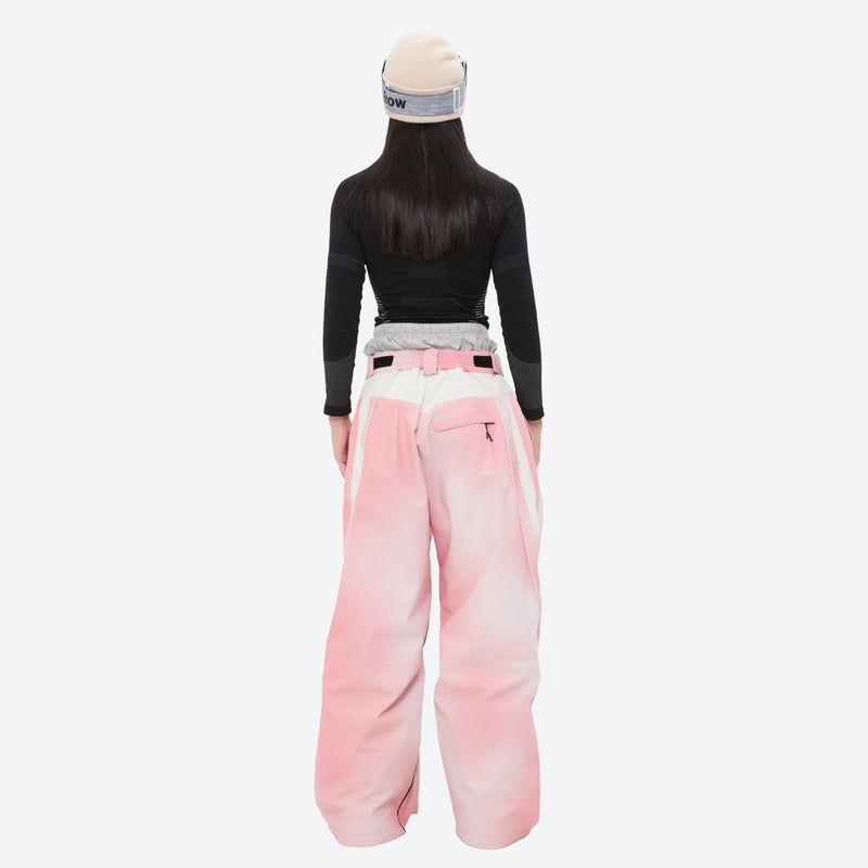 Women's waterproof 3L snow jacket and pants - pink gradient snow pants with black top, for skiing and snowboarding