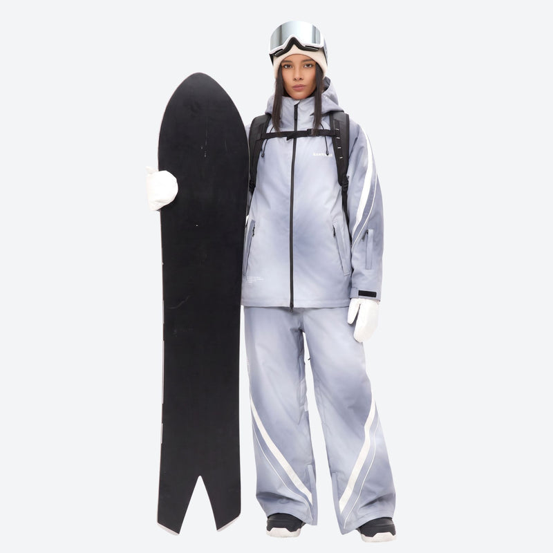 Women's gradient print breathable ski jacket set - lavender gradient jacket with lavender gradient pants