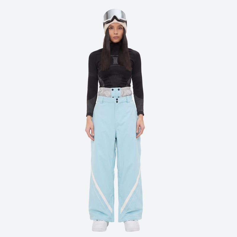 Women's gradient print breathable ski jacket set - ice blue snow pants with black top, for skiing and snowboarding
