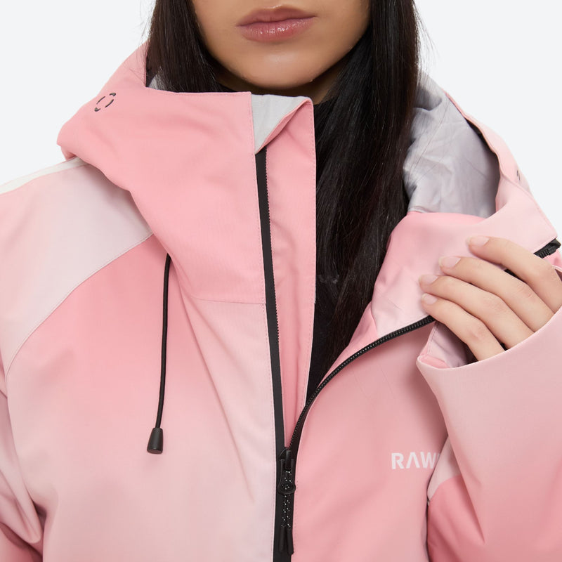 Women's gradient print breathable ski jacket set - pink gradient jacket, for powder days and winter commute