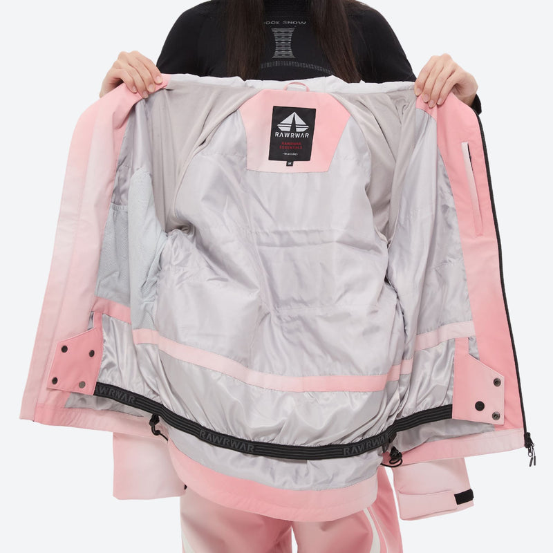 Women's waterproof 3L snow jacket and pants - pink gradient jacket, for powder days and winter commute