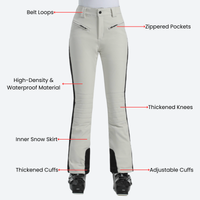 
                  
                    Women's slim waterproof ski trousers for resort - cream ski pants with black side stripe, for winter mountain trips
                  
                