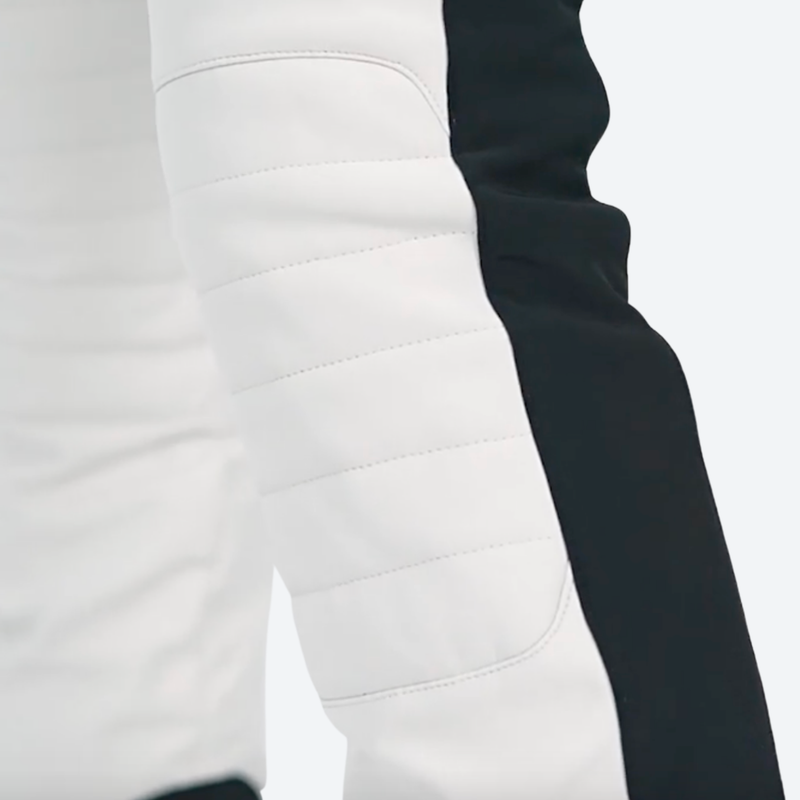 Women's slim fit waterproof stretchable ski pants - cream ski pants with black side stripe, for winter mountain trips