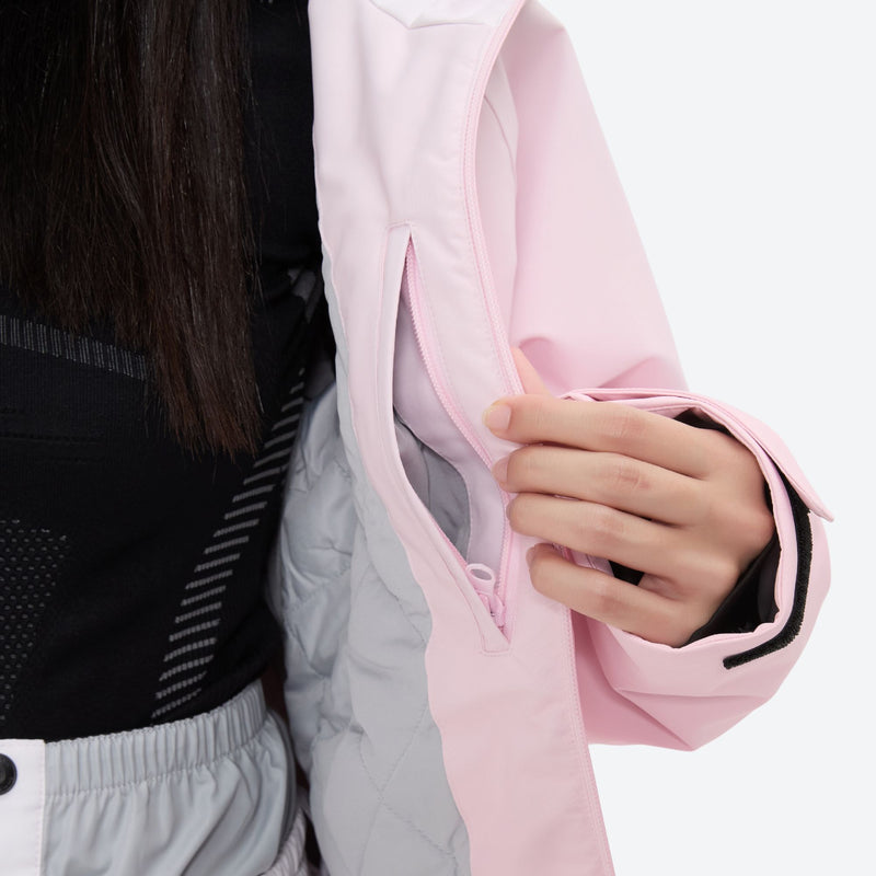 Women's breathable ski jacket set in pastel colors - light pink, fully taped seams keep snow out