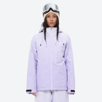 
                  
                    Women's waterproof 3L snow jacket and pants series - lavender, on-model full-body front view, for skiing and snowboarding
                  
                