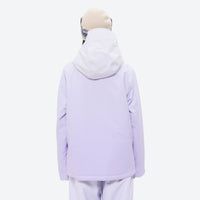 
                  
                    Women's 3-layer snowboard jacket and pants - lavender, on-model back hood view, for resort and backcountry days
                  
                