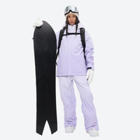 
                  
                    Women's breathable ski jacket set in pastel colors - lavender jacket with lavender pants, for resort and backcountry days
                  
                