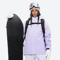 
                  
                    Women's breathable ski jacket set in pastel colors - lavender, for resort and backcountry days
                  
                