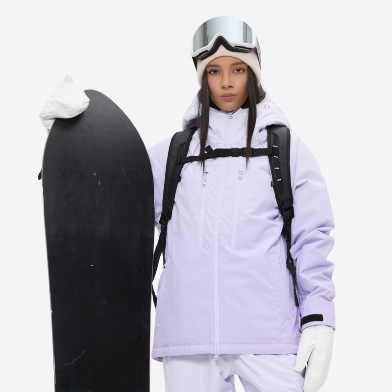 Women's breathable ski jacket set in pastel colors - lavender, for resort and backcountry days