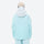 Women's 3-layer snowboard jacket and pants - mint ice blue, on-model back hood view, for cold-weather winter sports