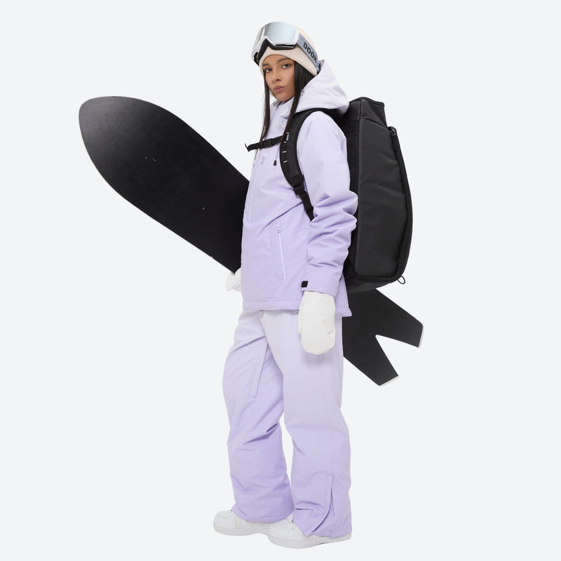 Women's 3-layer snowboard jacket and pants - lavender jacket with lavender pants, for powder and piste riding