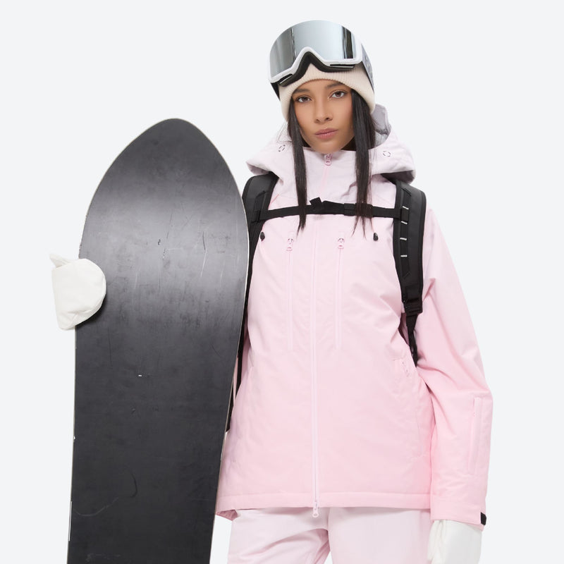 Women's 3-layer snowboard jacket and pants - light pink, for powder and piste riding