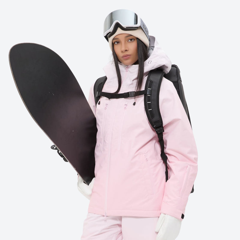 Women's waterproof 3L snow jacket and pants series - light pink, for cold-weather winter sports