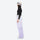 Women's breathable ski jacket set in pastel colors - lavender snow pants, on-model side view, for powder and piste riding