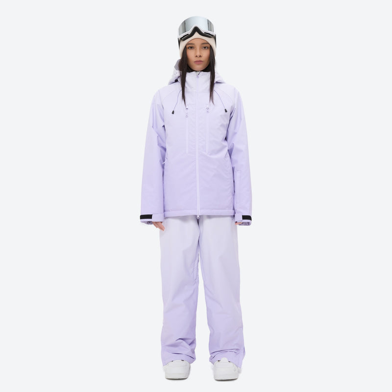 Women's waterproof 3L snow jacket and pants series - lavender jacket with lavender pants, for skiing and snowboarding