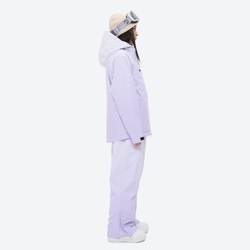 Women's breathable ski jacket set in pastel colors - lavender jacket with lavender pants, for skiing and snowboarding