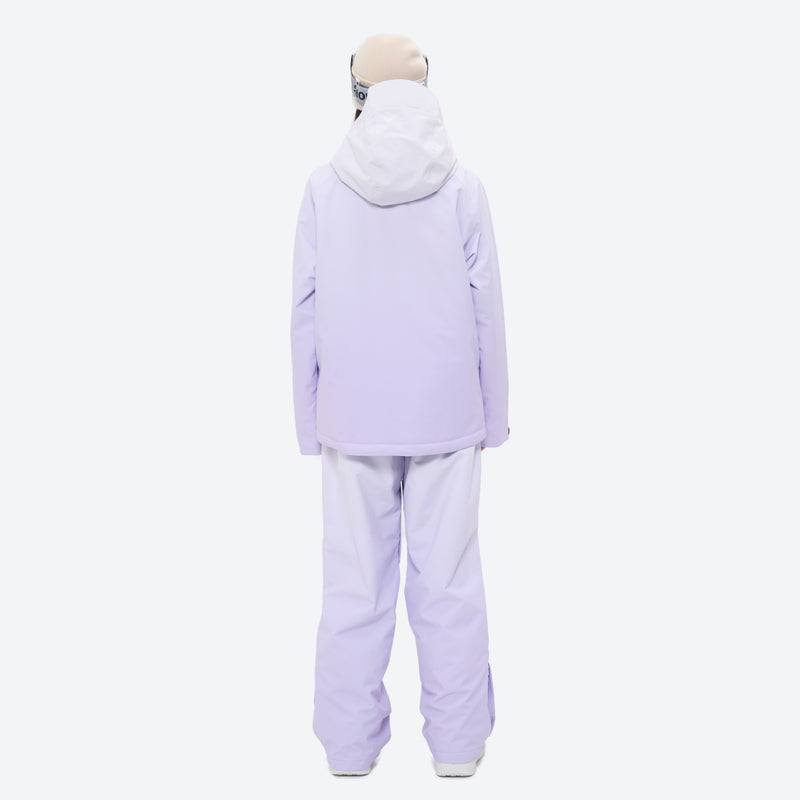 Women's 3-layer snowboard jacket and pants - lavender jacket with lavender pants, for resort and backcountry days