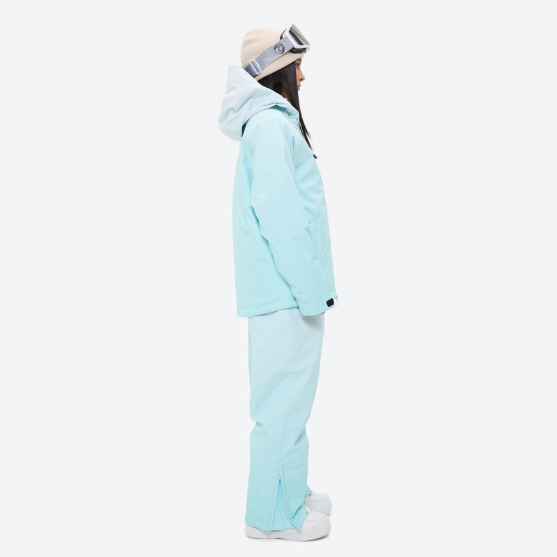 Women's waterproof 3L snow jacket and pants series - mint ice blue jacket with mint pants, for powder and piste riding