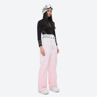 
                  
                    Women's breathable ski jacket set in pastel colors - light pink snow pants, on-model front view, for powder and piste riding
                  
                