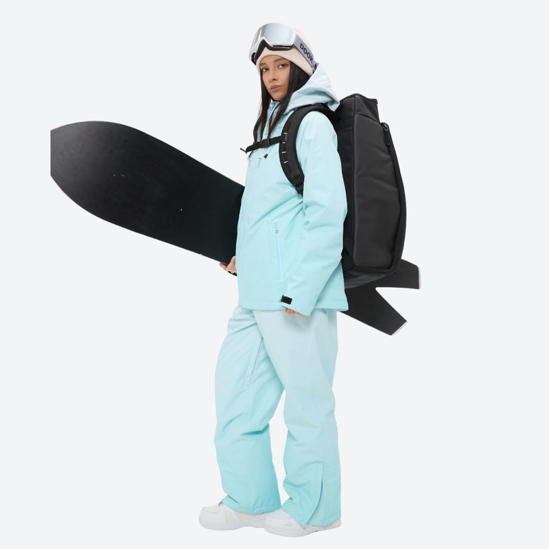 Women's breathable ski jacket set in pastel colors - mint ice blue jacket with mint pants, for skiing and snowboarding