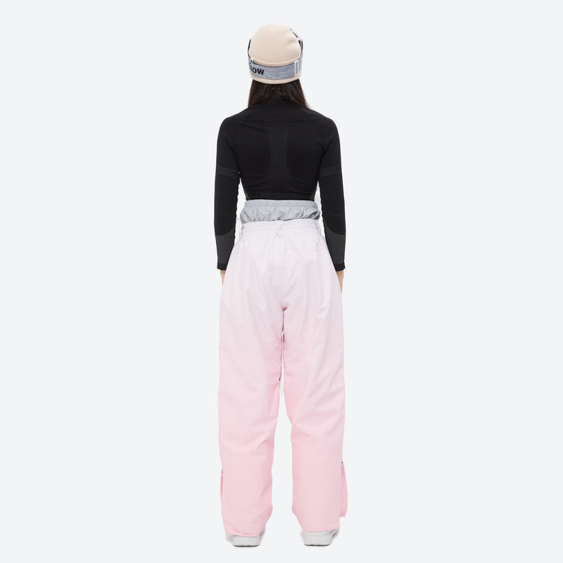 Women's waterproof 3L snow jacket and pants series - light pink snow pants, on-model back view, for skiing and snowboarding