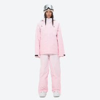 
                  
                    Women's waterproof 3L snow jacket and pants series - light pink jacket with light pink pants, for powder and piste riding
                  
                